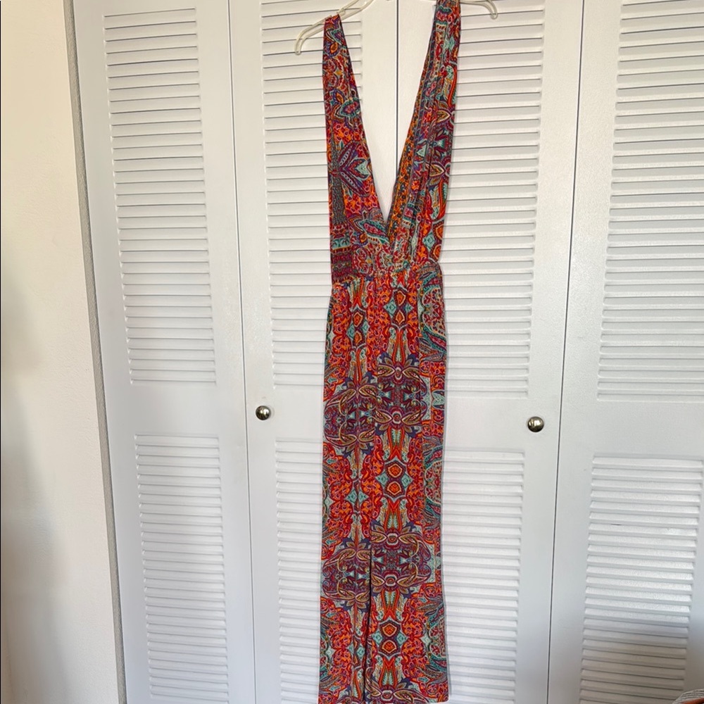 Colorful Paisley Print Wrap Jumpsuit